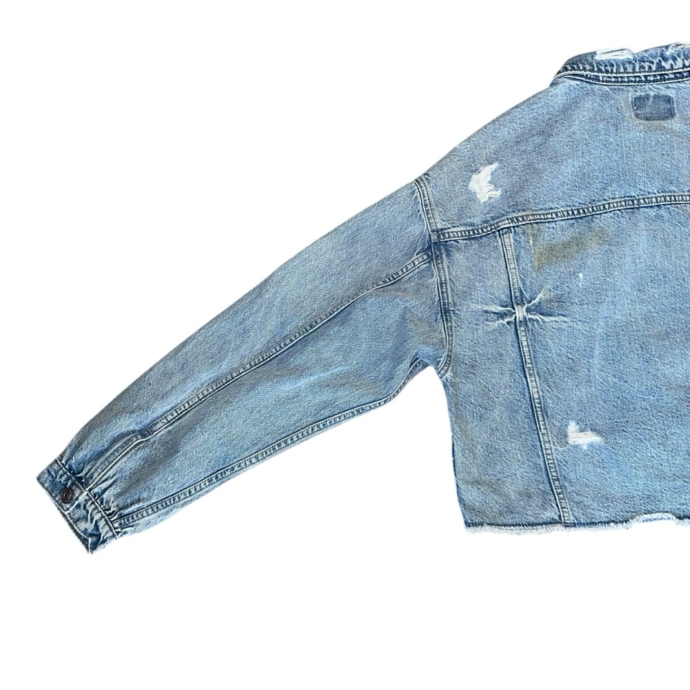 American Eagle Oversized Light Wash Distressed Faux Layered Hood Jacket Medium - Picture 7 of 10